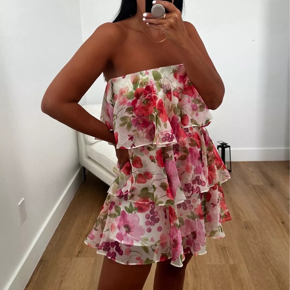 Abercrombie & Fitch White Floral Strapless Mini Dress